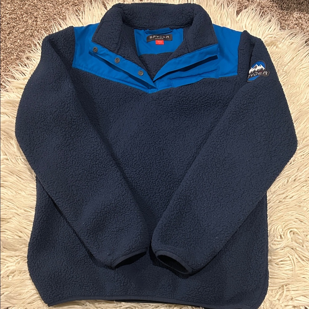 Large women’s Spyder Dark Blue and Light Blue Fleece thick pullover sweatshirt